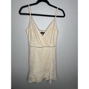 Lulus Dress Womens Small Ivory Lace Surplice Spaghetti Strap Scallop Hem Lined
